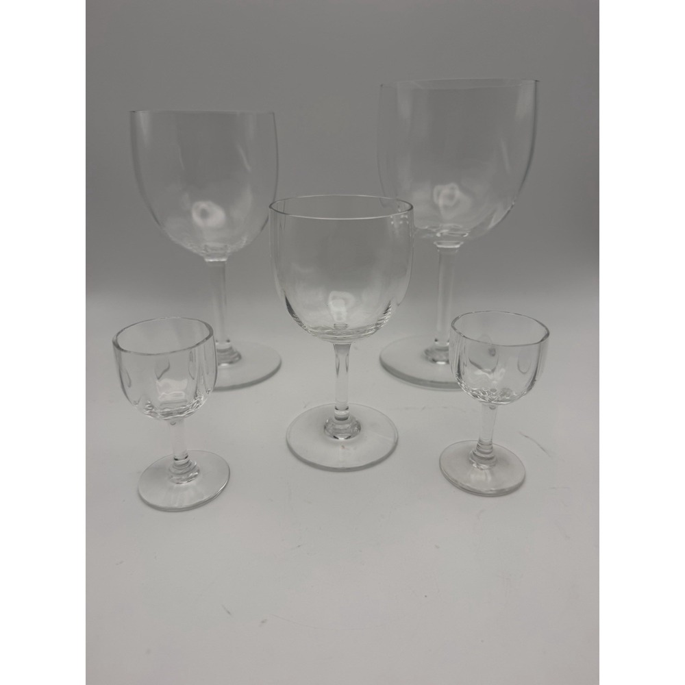 Baccarat Montaigne Optic Crystal Stemware Set 5 Pc France Signed Goblets Glass